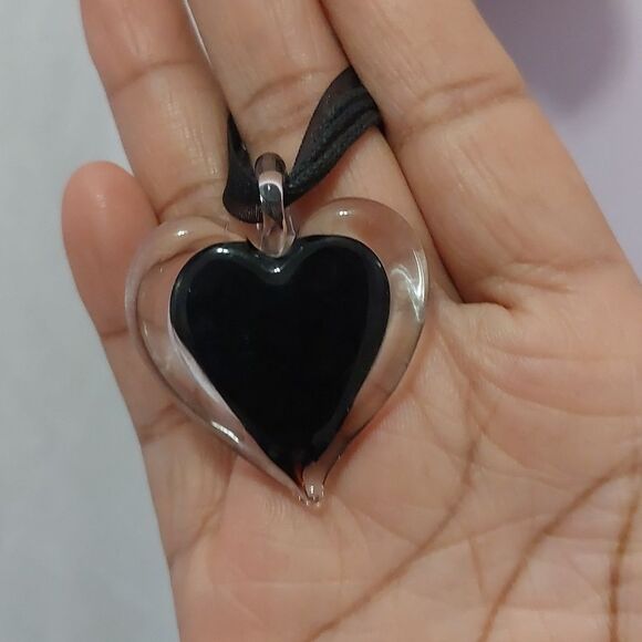 Art Glass Heart Pendant Necklace - Picture 6 of 7